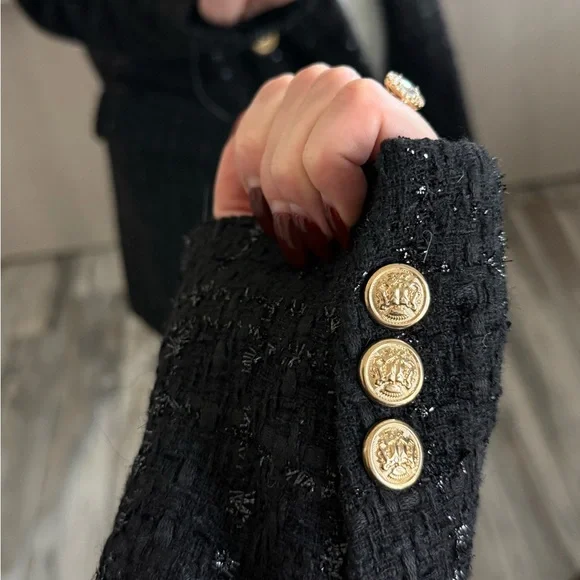 JustFab Black Tweed Blazer with Gold Buttons - Picture 5 of 9